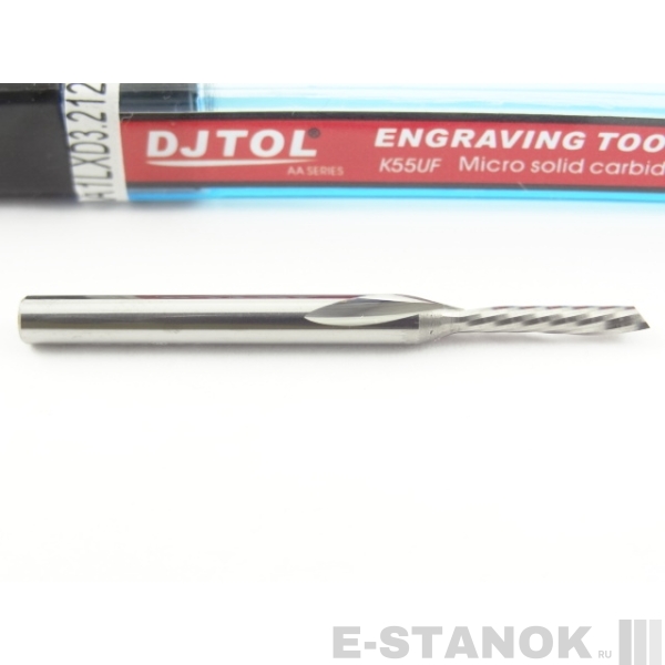 Однозаходная фреза стружка вниз DJTOL AA: хвост. 3.175 мм, диам. 2 мм, реж. длина 12 мм