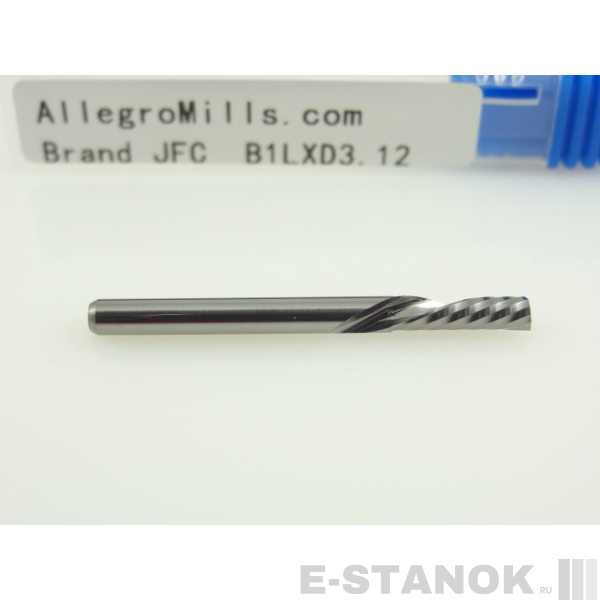Однозаходная фреза стружка вниз JFC: диам. 3.175 мм, реж. длина 12 мм