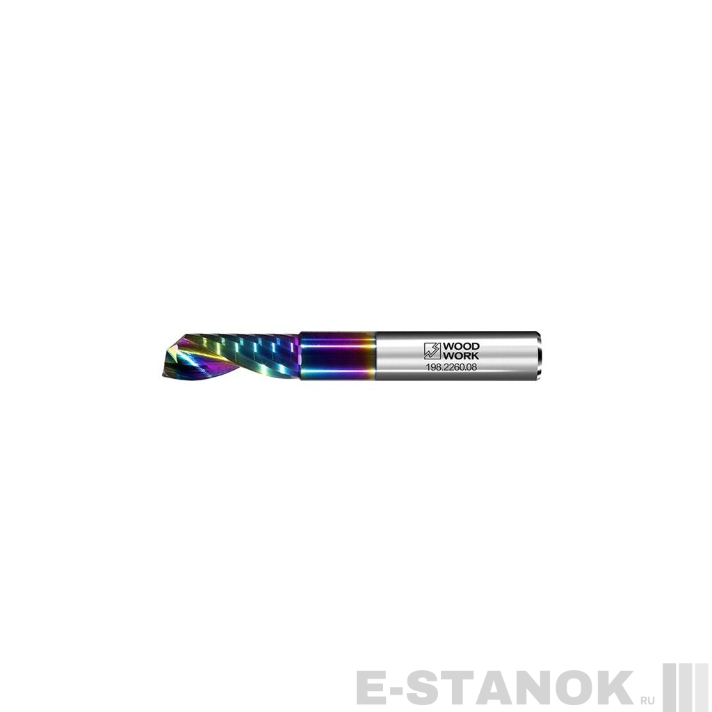 Однозаходная фреза WoodWork: диам. 8 мм, раб. длина 22 мм (с покрытием DLC