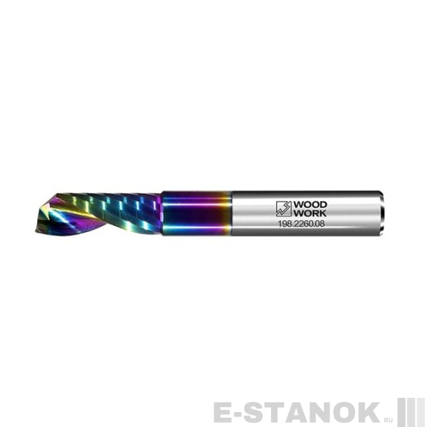 Однозаходная фреза WoodWork: диам. 8 мм, раб. длина 22 мм (с покрытием DLC