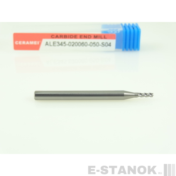 Трёхзаходная фреза по алюминию CERAMEI: диам. 2 мм, хвост. 4 мм, реж. часть 6 мм