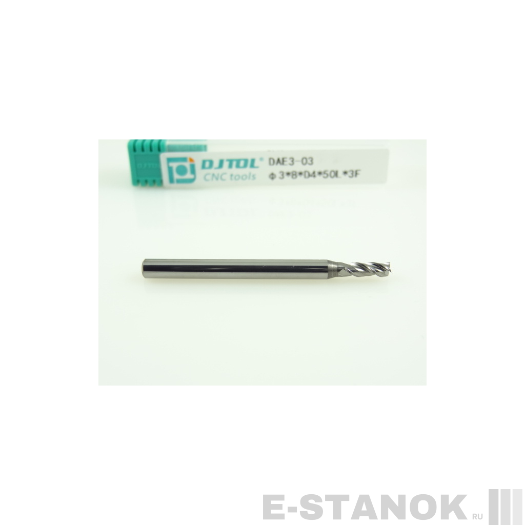 Трёхзаходная фреза по алюминию DJTOL: диам. 3 мм, хвост. 4 мм, реж. часть 8 мм