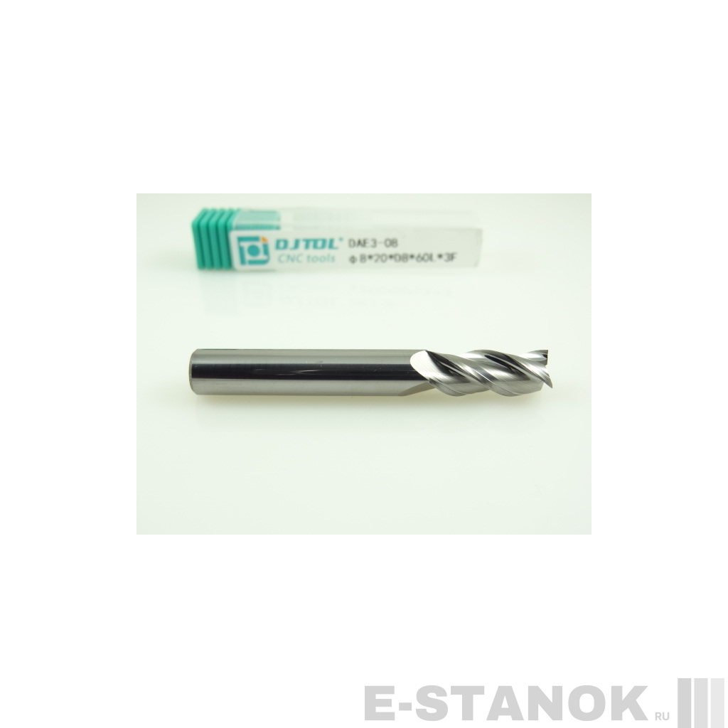 Трёхзаходная фреза по алюминию DJTOL: диам. 8 мм, реж. часть 20 мм