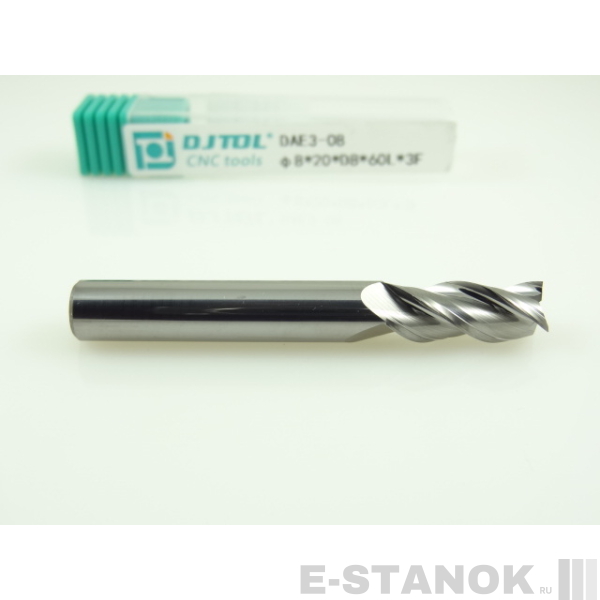 Трёхзаходная фреза по алюминию DJTOL: диам. 8 мм, реж. часть 20 мм