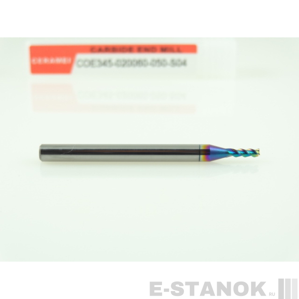 Трёхзаходная универсальная фреза (HRC50) CERAMEI: диам. 2 мм, хвост. 4 мм, реж. часть 6 мм